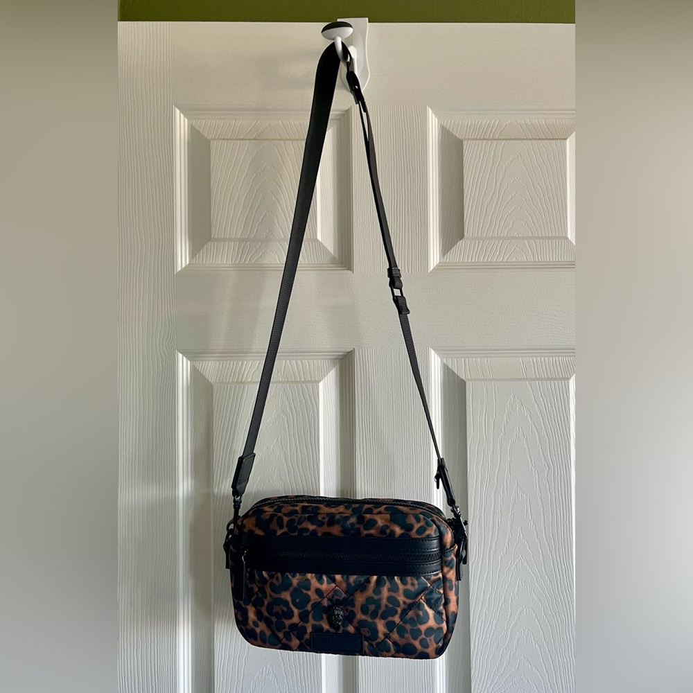 Kurt Geiger Camera Bag Crossbody Leopard Brown Quilted Nylon Shoulder Bag - Picture 6 of 8